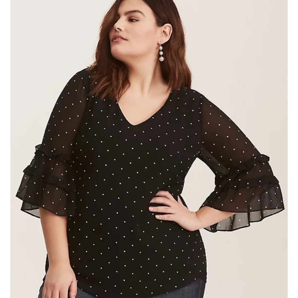 Black & White Polka Dot Crinkled Chiffon Blouse